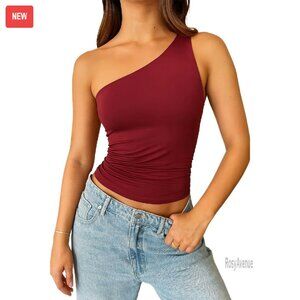 One Shoulder Ruched Crop Top Nylon Spandex Summer Going Out